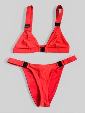 Forever 21 Red Triangle Bikini Set with Buckle Details